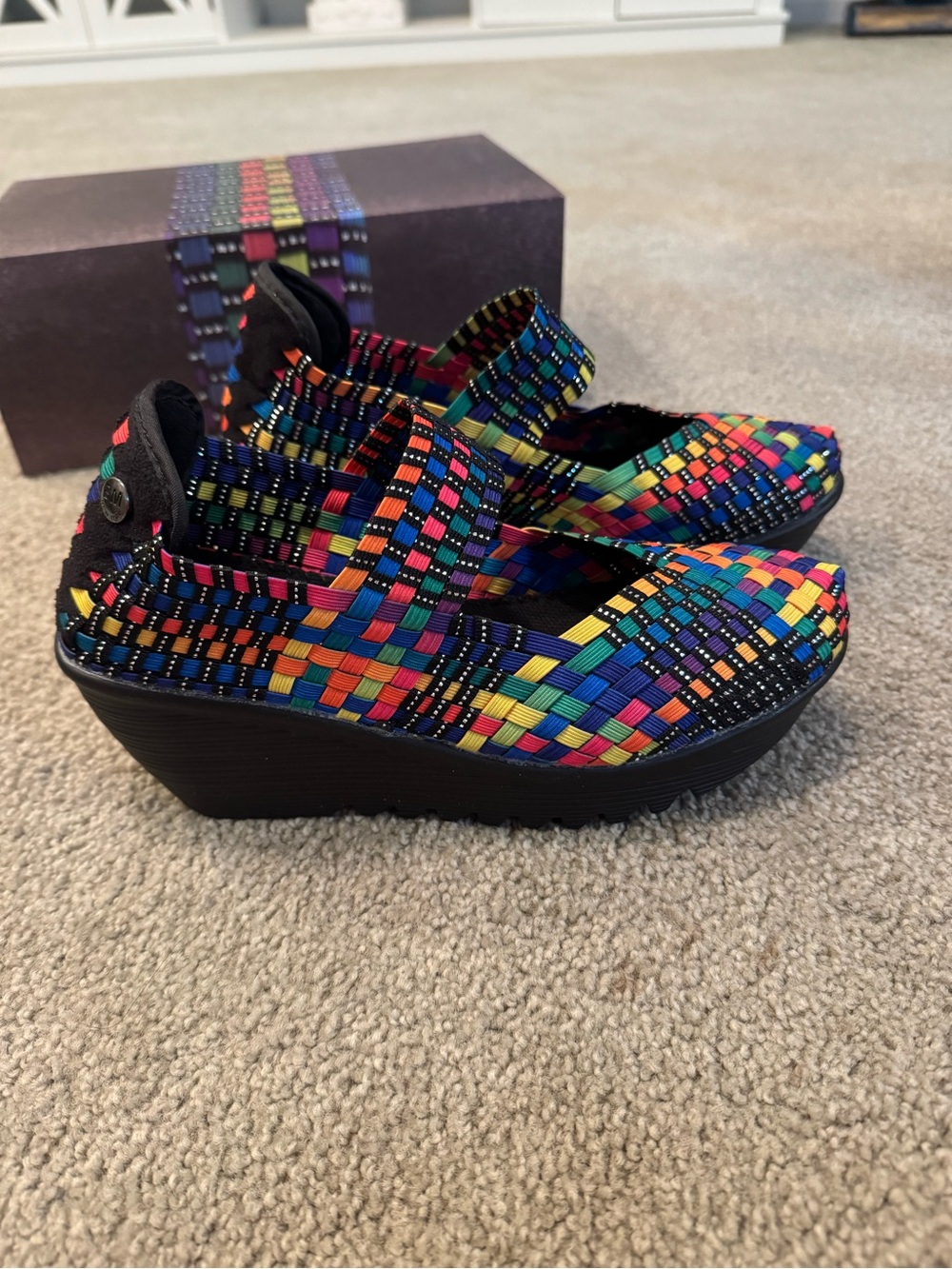 Bernie Mev Lulia Womens Wedge Mary Jane Black Multi Woven Elastic Shoes US 7 - Picture 5 of 8
